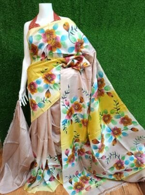 hand-painted floral silk saree