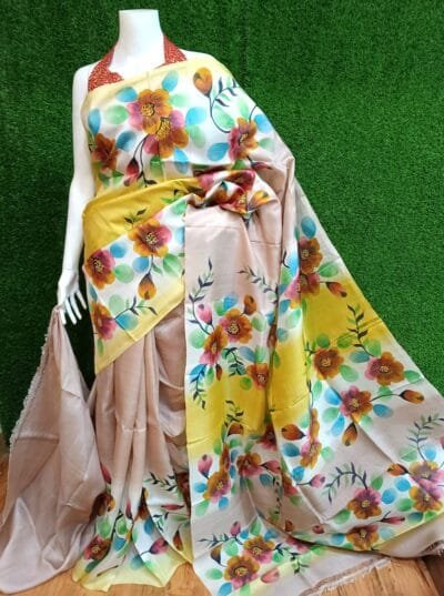 hand-painted floral silk saree