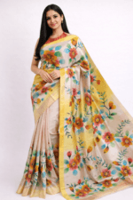 hand-painted floral silk saree