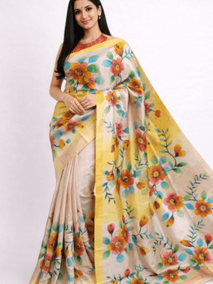 hand-painted floral silk saree