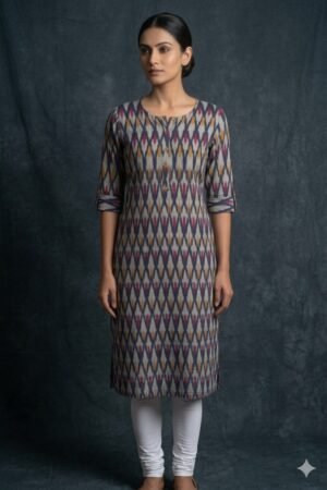 Authentic Ikat Cotton Kurti for Women | Handwoven Ethnic Kurta with Pocket