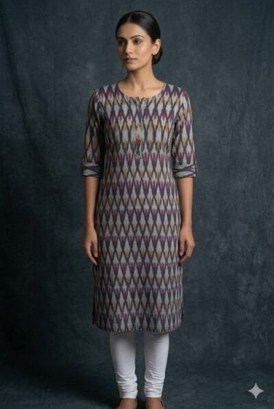 Authentic Ikat Cotton Kurti for Women | Handwoven Ethnic Kurta with Pocket