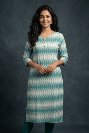 Pure Handloom Ikkat Cotton Kurti for Women | Ethnic Daily Wear Kurta