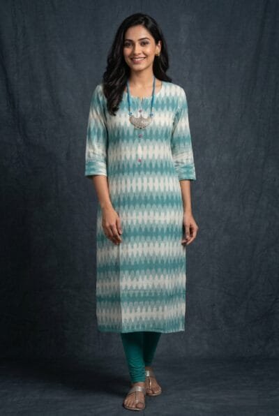 Pure Handloom Ikkat Cotton Kurti for Women | Ethnic Daily Wear Kurta
