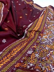 Red Kantha Stitch Saree
