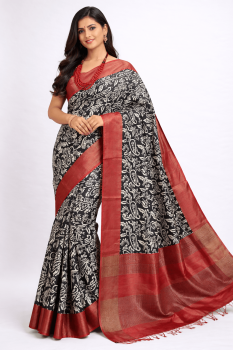 Printed Zari Border Tussar Silk